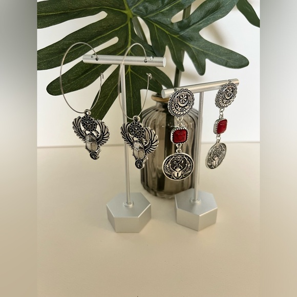 Ancient Egyptian Protection Earrings - Egyptian Wing Scarab Hoop Earrings - Picture 4 of 15